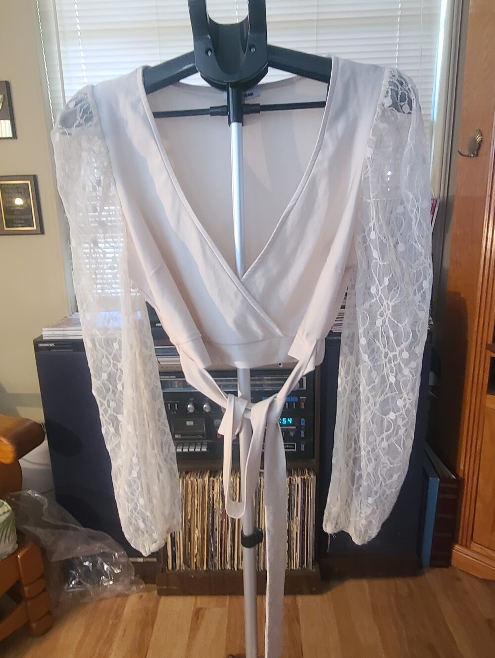Fashion Nova Off-white Blouse with Long Lace Sleeves